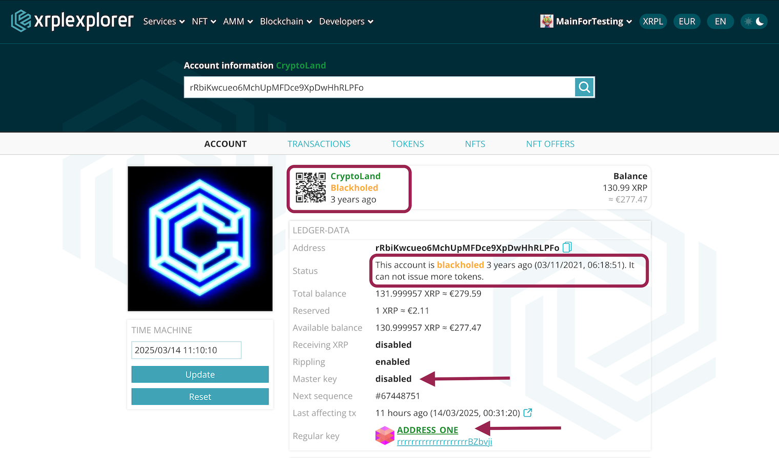 Blackholed Account-example