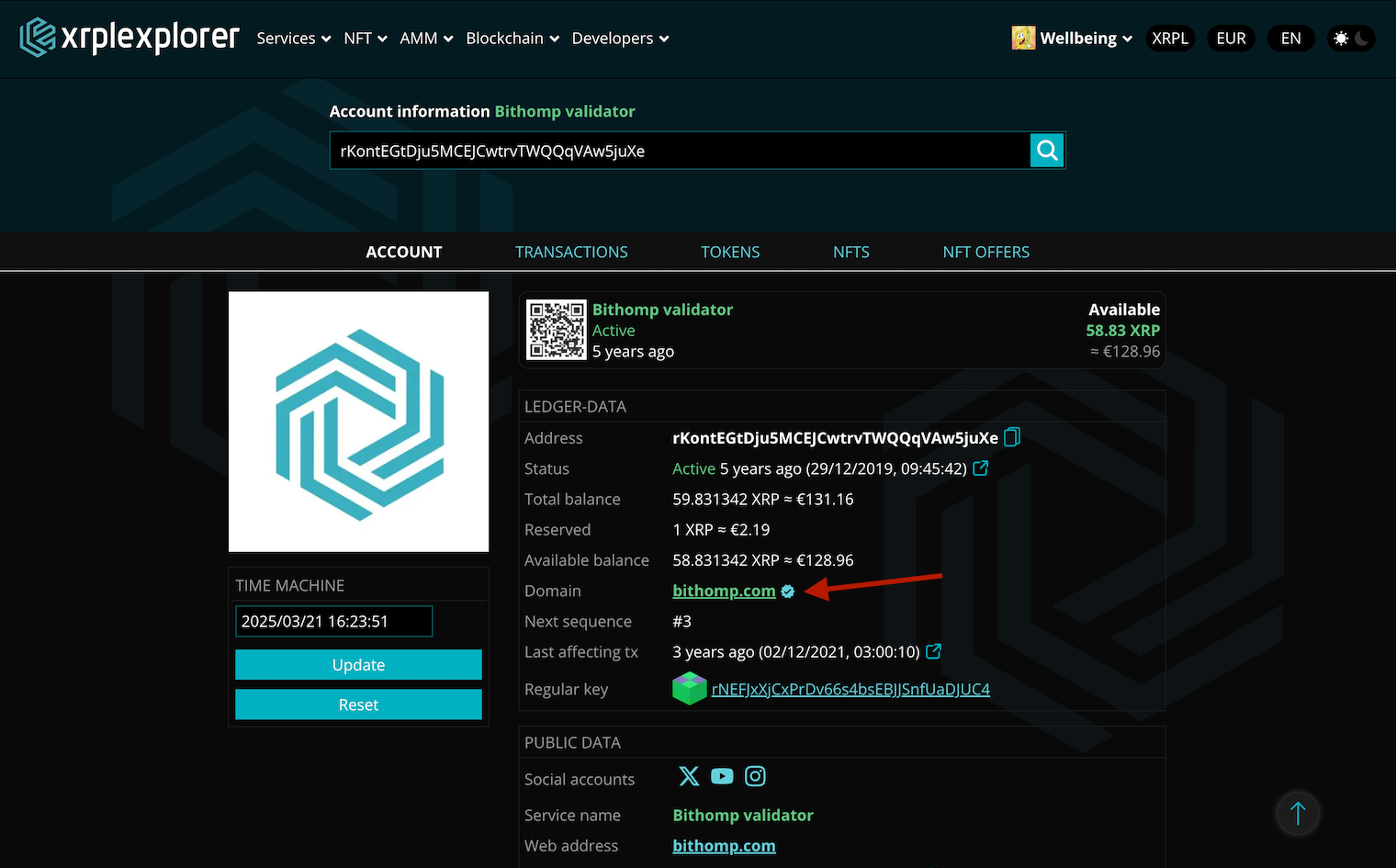 Verified domains on Bithomp