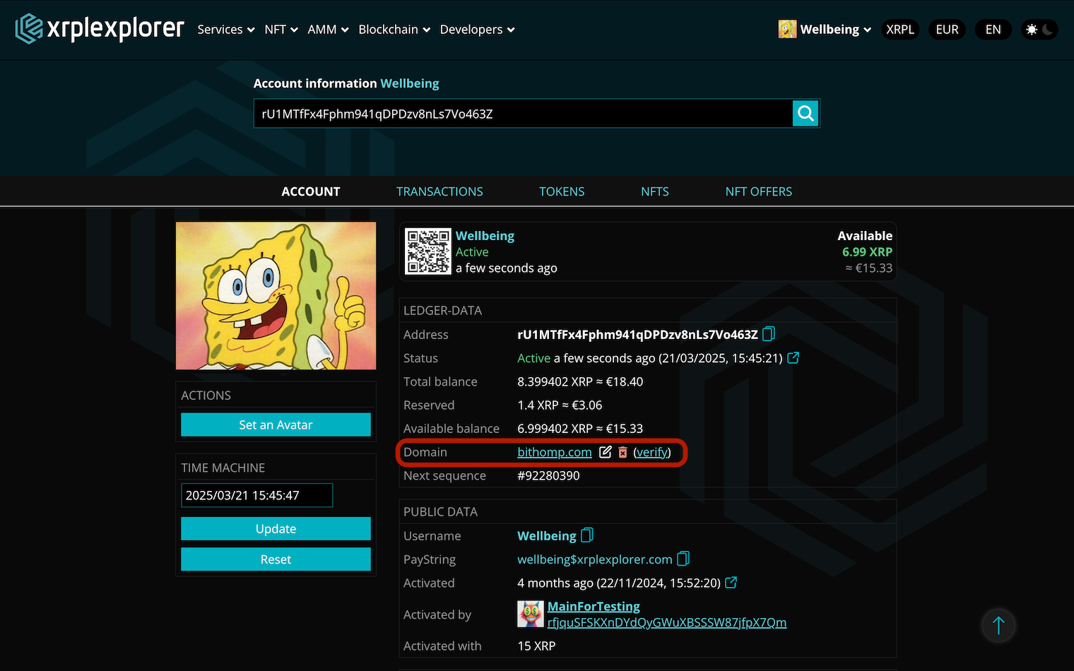 Verified domains on your account page